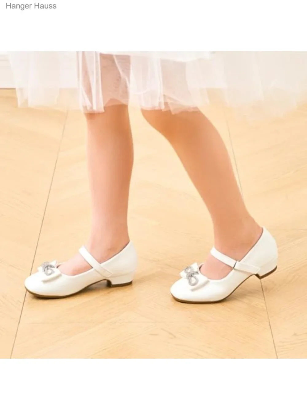 Girls Mary Jane Dress Shoes with Rhinestone Bow Low Heel